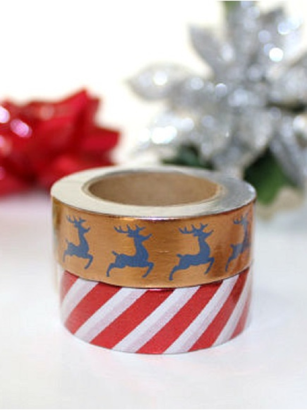 Holiday Decorative Washi Tape Set – Red & Rose Gold
